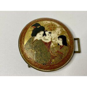 Antique Japanese Satsuma Belt Buckle Geisha Design Meiji Hand Painted READ